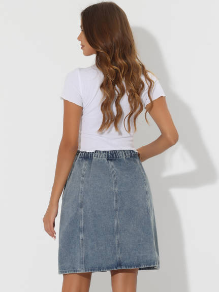 Allegra K- Solid Color High Waist A-Line Denim Skirt