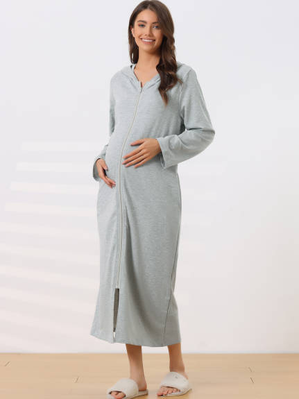 cheibear - Zip Front Hooded Long Nightshirt