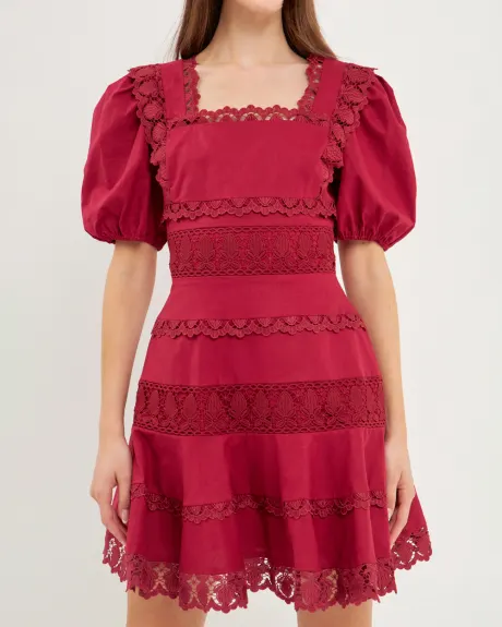 endless rose- Multi Lace Linen Mini Dress