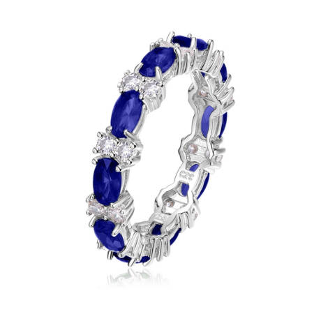 Genevive Sterling Silver White Gold Plated with Colored Cubic Zirconia Chunky Eternity Band Ring