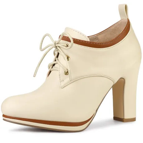 Allegra K - Chunky Heels Platform Lace Up Ankle Booties