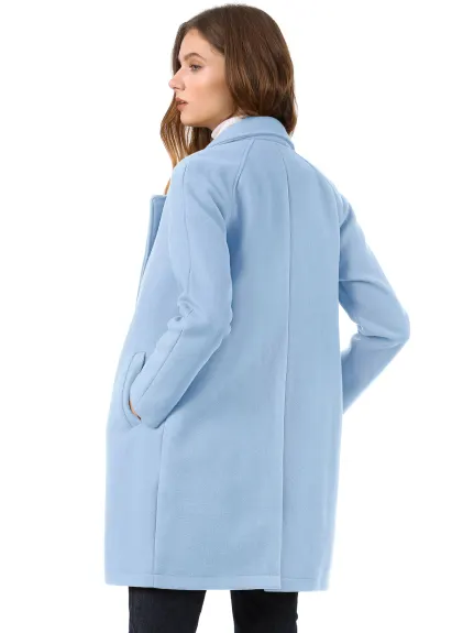 Allegra K- Double Breasted Lapel Raglan Sleeve Mid Length Overcoat
