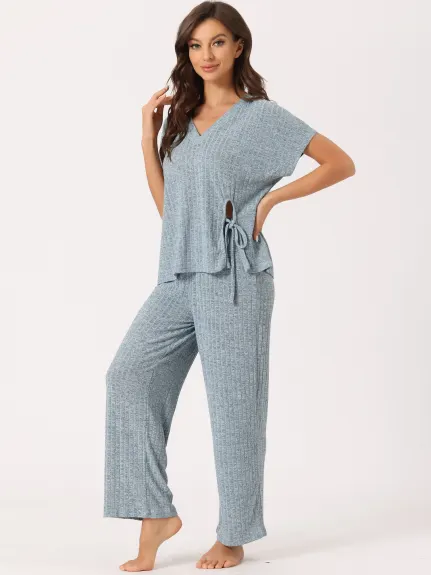 cheibear - Ribbed Knit Lounge Pajama Set