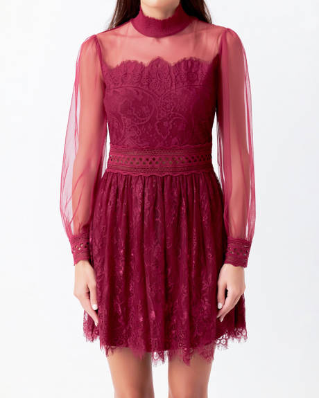 endless rose - Long Sleeve Lace Mini Dress