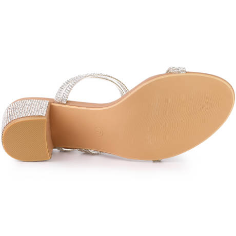 Allegra K- Women's Strappy Rhinestone Block Heel Slide Sandals