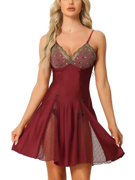 cheibear - Babydoll Lingerie Mesh Inset Nightgown