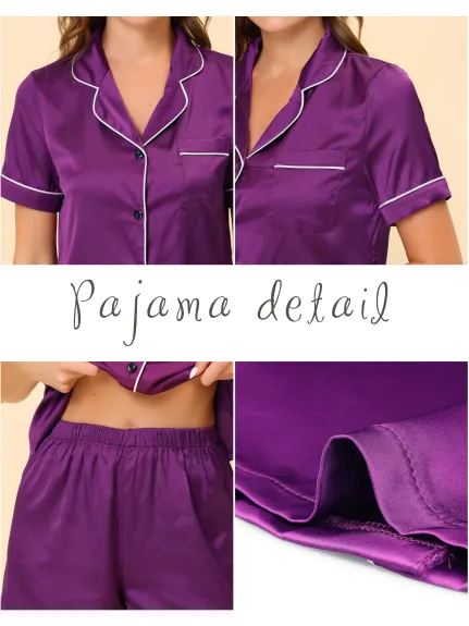 cheibear - Satin Pajamas with Shorts Lounge Set