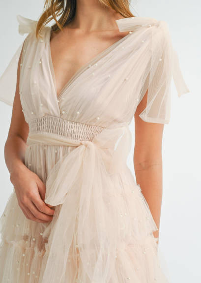 Evercado - Pearl Stud Tulle Mini Dress
