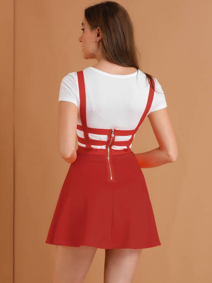 Allegra K- Stretchy Straps A-line Mini Suspender Skirt