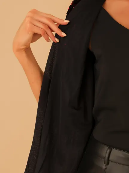 Allegra K- 3/4 Sleeve Open Front Velvet Sequin Jacket