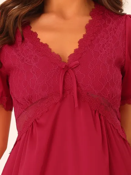 cheibear - Lace Trim V Neck Lounge Nightgown