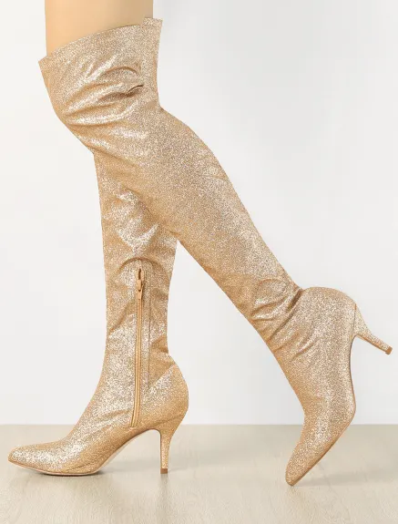 Allegra K- Glitter Stiletto Heel Over-the-Knee High Boots