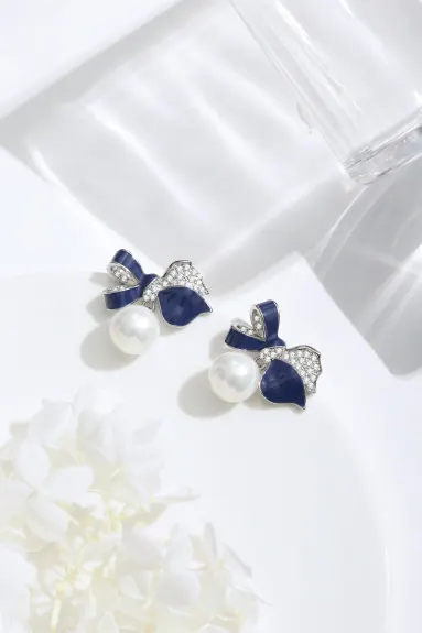 Classicharms-Boucles d'oreilles papillon en émail bleu