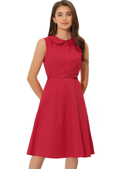 Allegra K- Flat Collar Cotton Sleeveless Dress