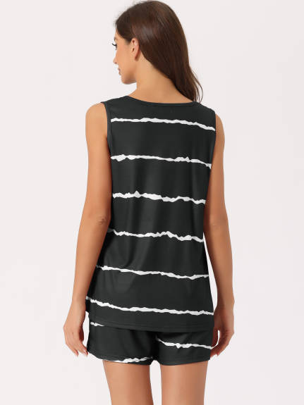 cheibear - Striped Round Neck Sleeveless Pajama Set