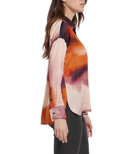 Lysse - Printed Stitched Satin Watercolor Blouse
