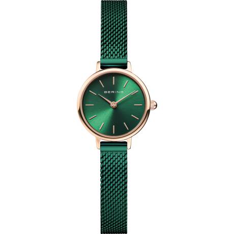 BERING - 22mm Ladies Classic Stainless Steel Watch In Rose Gold/Green
