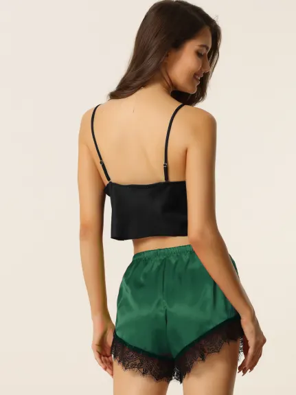 cheibear - Satin Lounge Cami Top with Shorts Set