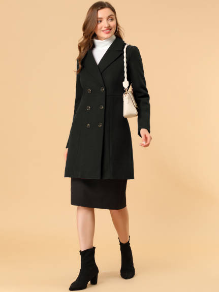 Allegra K- Notched Lapel Double Breasted Long Trenchcoat
