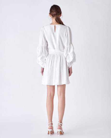English Factory- Cinched Puff Sleeve Belted Dress