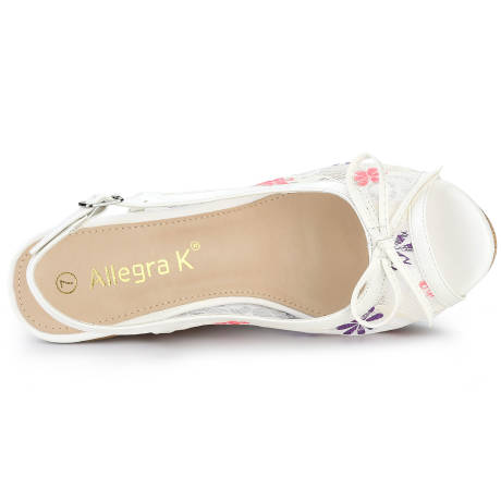 Allegra K- Women's Lace Platform Black Wedges Heel Sandals