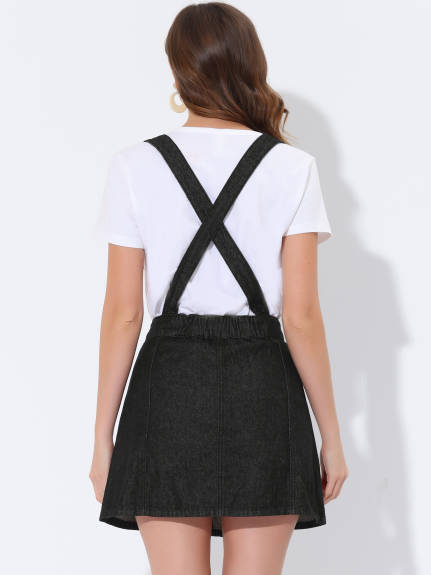 Allegra K- Denim Skirt Adjustable Strap Mini Suspender Jean Skirts