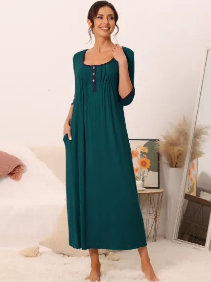 cheibear - Long Dress with Pockets Nightshirt