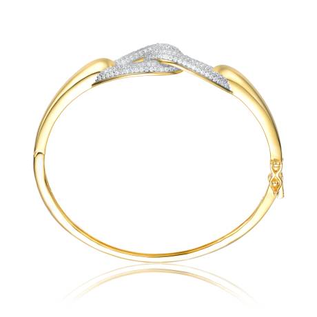 Genevive Sterling Silver 14k Gold Plated with Cubic Zirconia Entwined Double Raindrop Bangle Bracelet