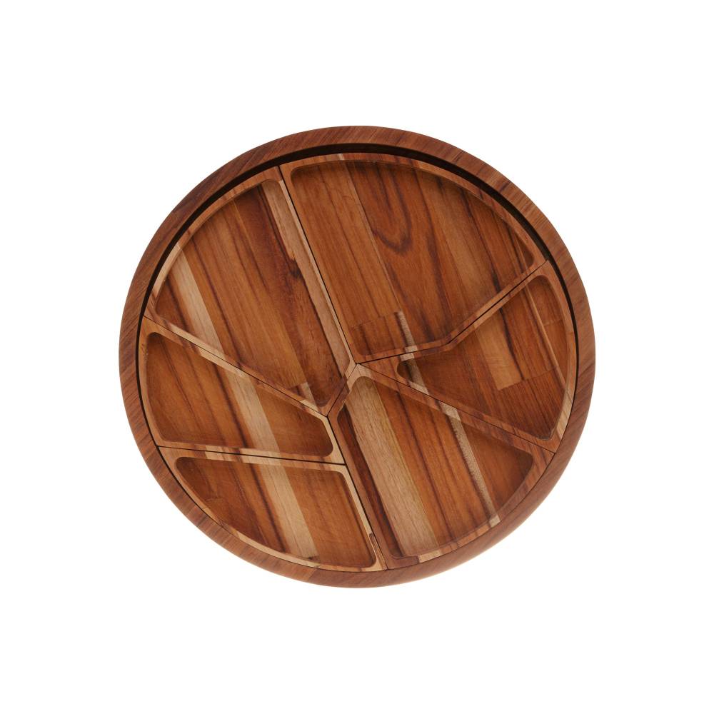 Teca Collection Wooden Serving Platter with 6 Dividers 33x2cm Reitmans