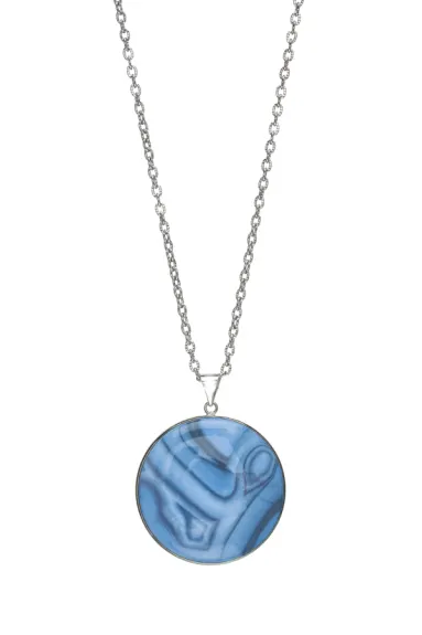 Collier Pendentif Circulaire en Agate Bleue - Naturelle - MICALLA