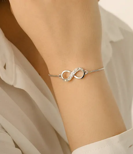Silvertone & Aurora Borealis Crystal Infinity Adjustable Bracelet- callura