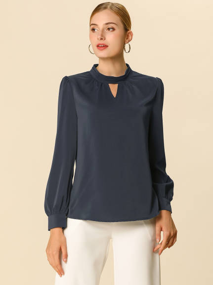 Allegra K- Professional Shirt Elegant Stand Collar Fall Long Sleeve Blouses