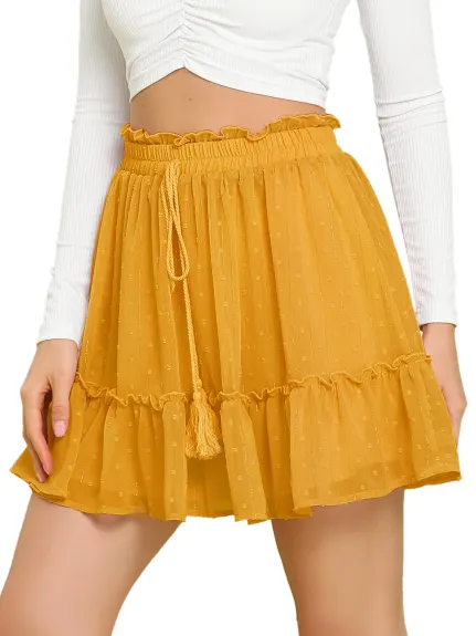 Allegra K- Swiss Dots Layered Flared Mini Skirt