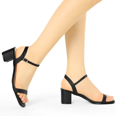 Allegra K - Slingback Buckle Chunky Heel Two-Tone Sandals
