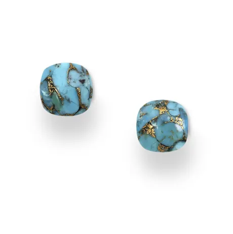 Boucles d'oreilles clous en argent sterling plaqué or 18 carats avec turquoise en taille coussin- AG Sterling