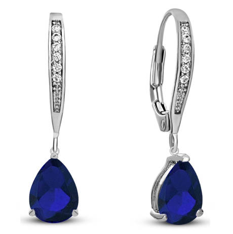 Genevive Dazzling Sterling Silver White Gold Plating with Sparkling Pear-Shaped Colored Cubic Zirconia Drop Earrings