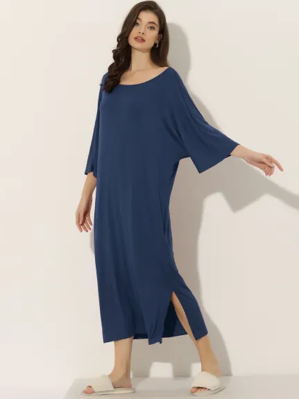 cheibear - 3/4 Sleeve Nightgown Long Sleep Shirt