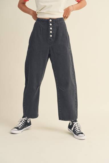 Evercado - Washed Black Button Baggy Pants