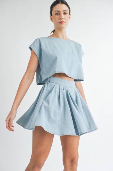 Evercado - Denim Crop Top & Mini Skirt Set