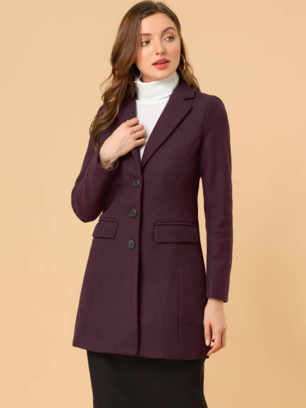 Allegra K- Notched Lapel Single Breasted Long Coat