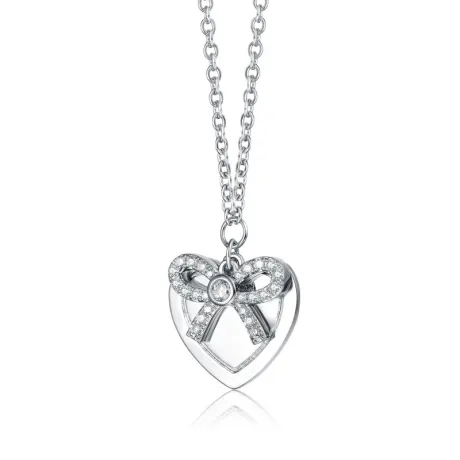 Rachel Glauber White Gold Plated Bow Tie on Heart Shaped Pendant Necklace
