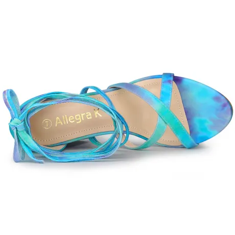 Allegra K- Tie Dye Platform Chunky Heel Lace Up Sandals