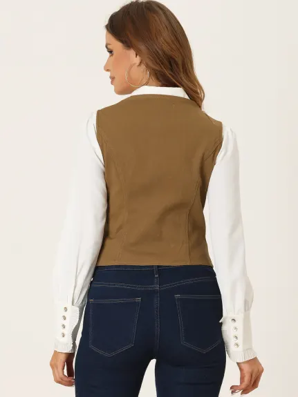 Allegra K- Sleeveless V Neck Button Down Jean Waistcoat Vest