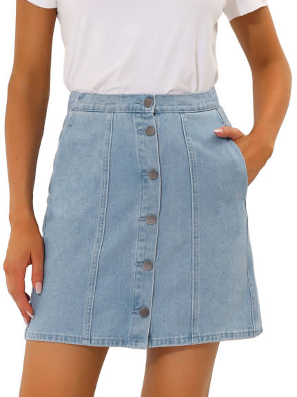 Allegra K- High Waist A-Line Casual Denim Skirt