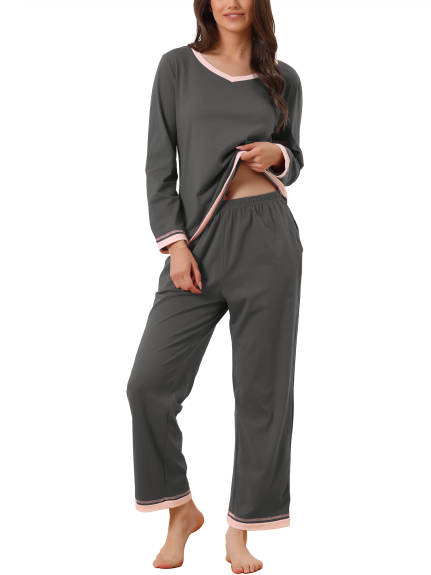 cheibear - Tops and Pants Pajama Set with Pocket