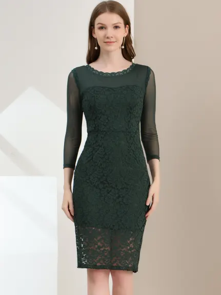 Allegra K- Elegant Mesh Sheer Stretch Knit Floral Lace Bodycon Dress