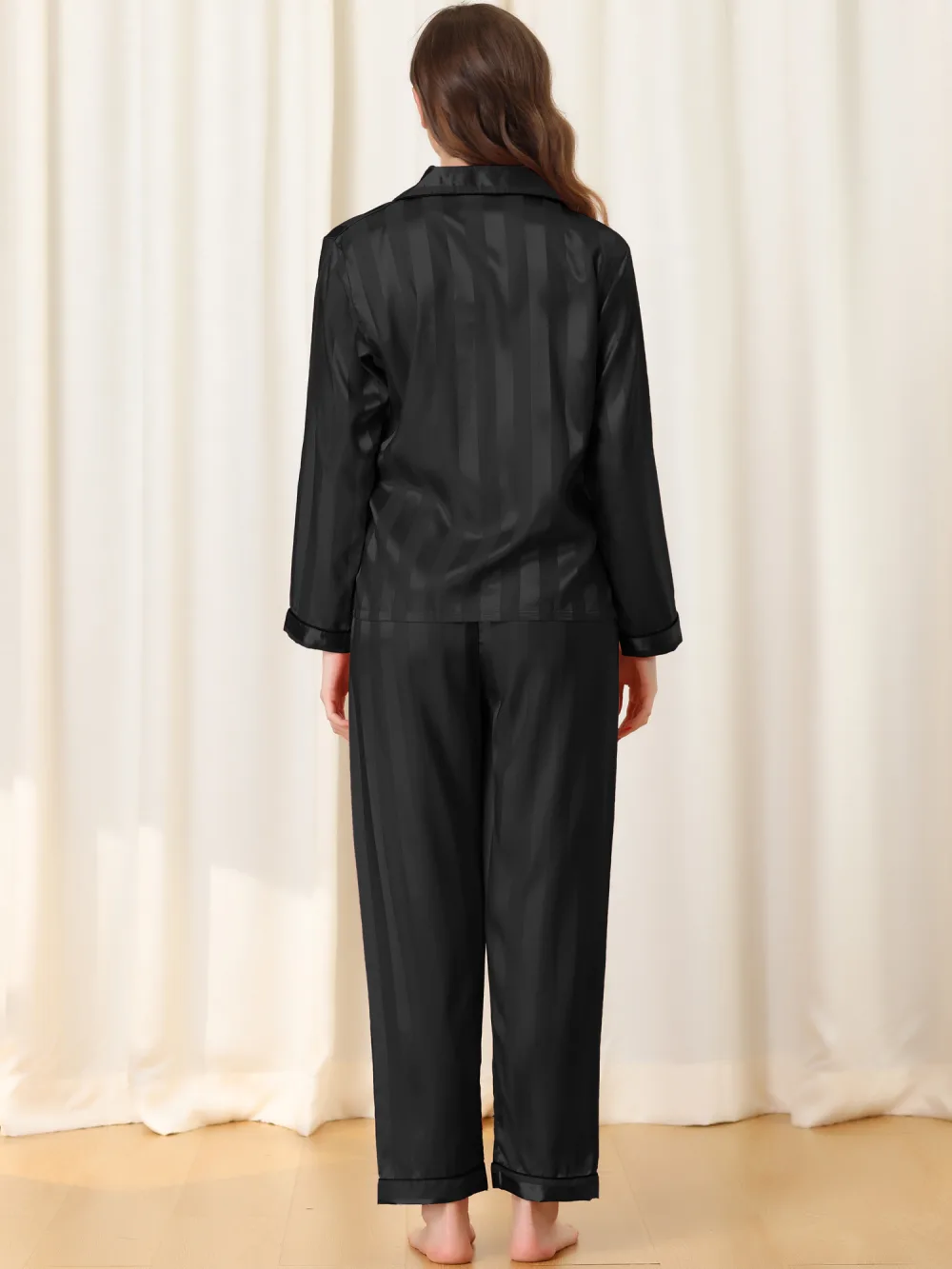 cheibear Satin Lounge Stripe Button Down Pajama Set Reitmans