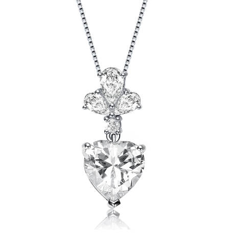 Genevive Sterling Silver Clear Cubic Zirconia Accent Heart Shaped Pendant Necklace