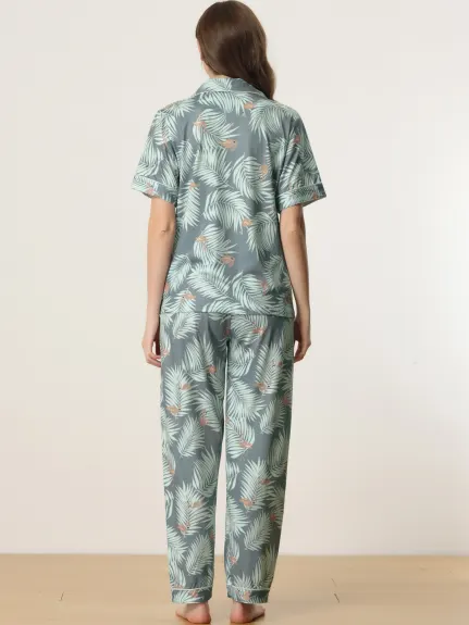 cheibear - Ensemble de pyjama d'été fleuri en satin boutonné