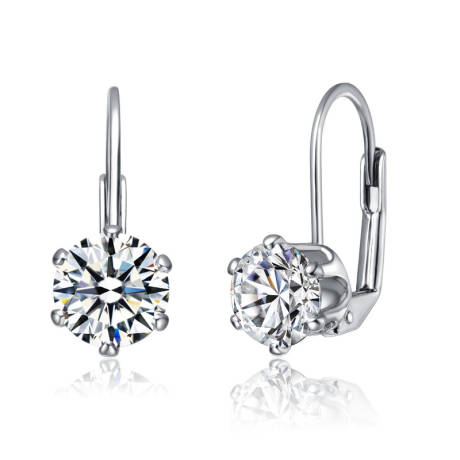 Rachel Glauber Leverback Earrings with Clear Round Cubic Zirconia in Prong Setting